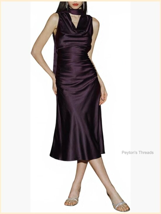 Dresses & Skirts - Satin Cowl Neck Sleeveless Midi Dress Party Formal